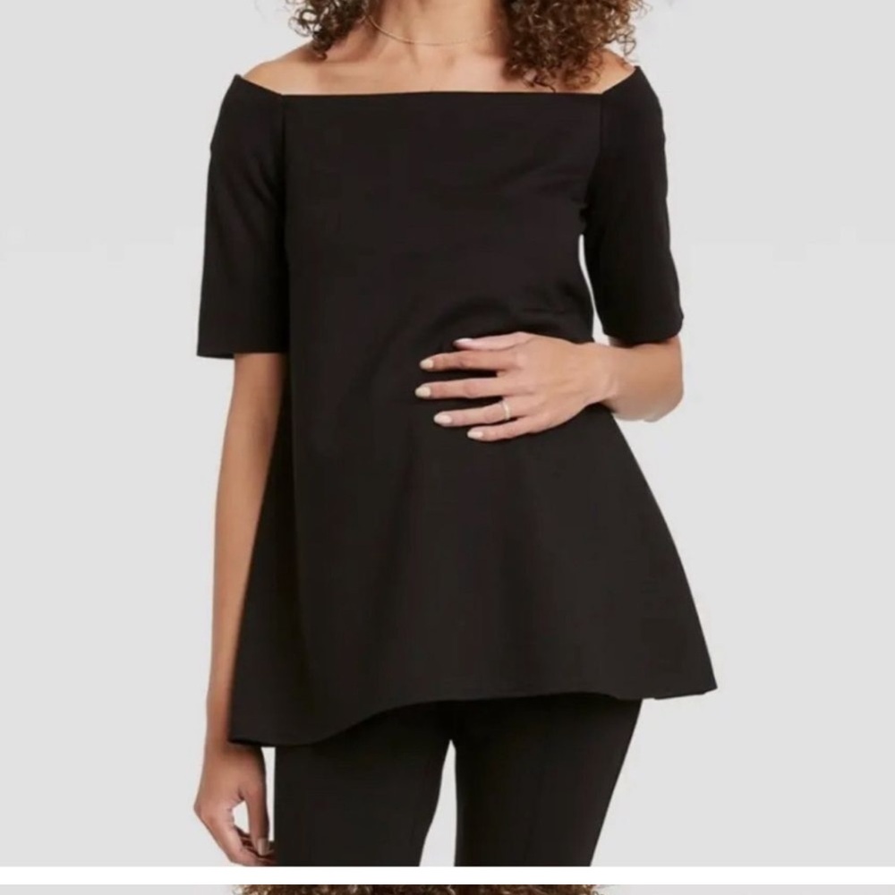 THE NINES BY HATCH Cold Shoulder Top Women Medium Black Fit Flare Blouse